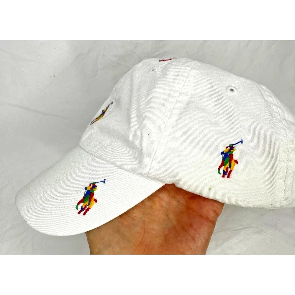 Polo Ralph Lauren Baseball Cap White Rainbow Embroidered Horses Cotton As Is